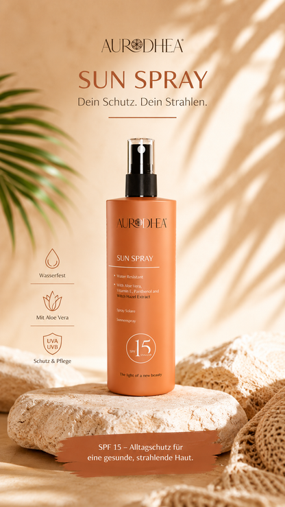 Sonnenspray SPF 15 – Wasserfester Sonnenschutz mit Aloe Vera | Aurodhea 150 ml
