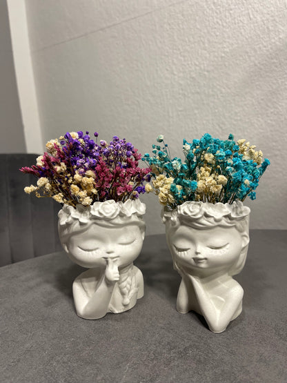 Mädchenvase & Trockenblumen Beton-Dekoration (OHNE Unterteller und Kerze!)