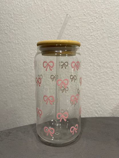 „Sweet Bow„ Trinkbecher mit Deckel & Strohhalm aus Glas 🎀