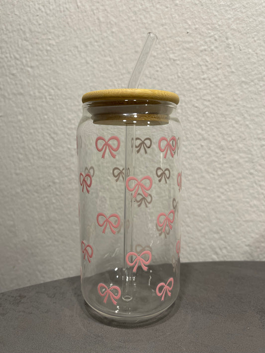 „Sweet Bow„ Trinkbecher mit Deckel & Strohhalm aus Glas 🎀