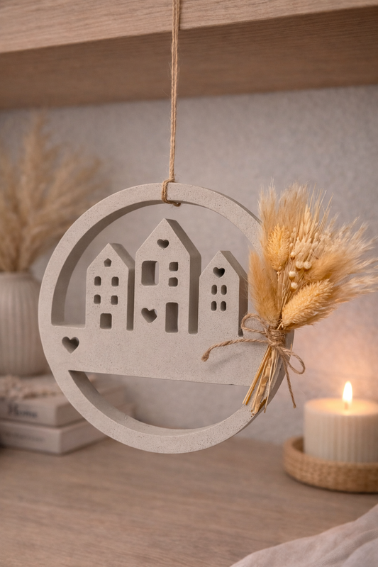 Wandkranz „Boho Home“ – aus Beton mit Trockenblumen | Handgemacht | Wanddeko