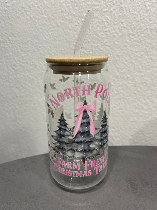 „Christmas Tree„ Trinkbecher mit Deckel & Strohhalm aus Glas