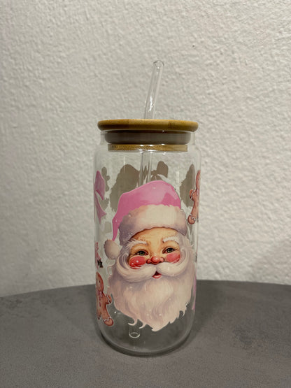 „Santa's Cup„ Trinkbecher mit Deckel & Strohhalm aus Glas