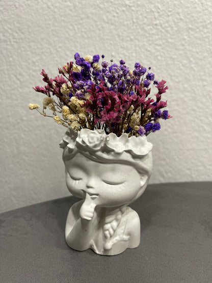 Mädchenvase & Trockenblumen Beton-Dekoration (OHNE Unterteller und Kerze!)