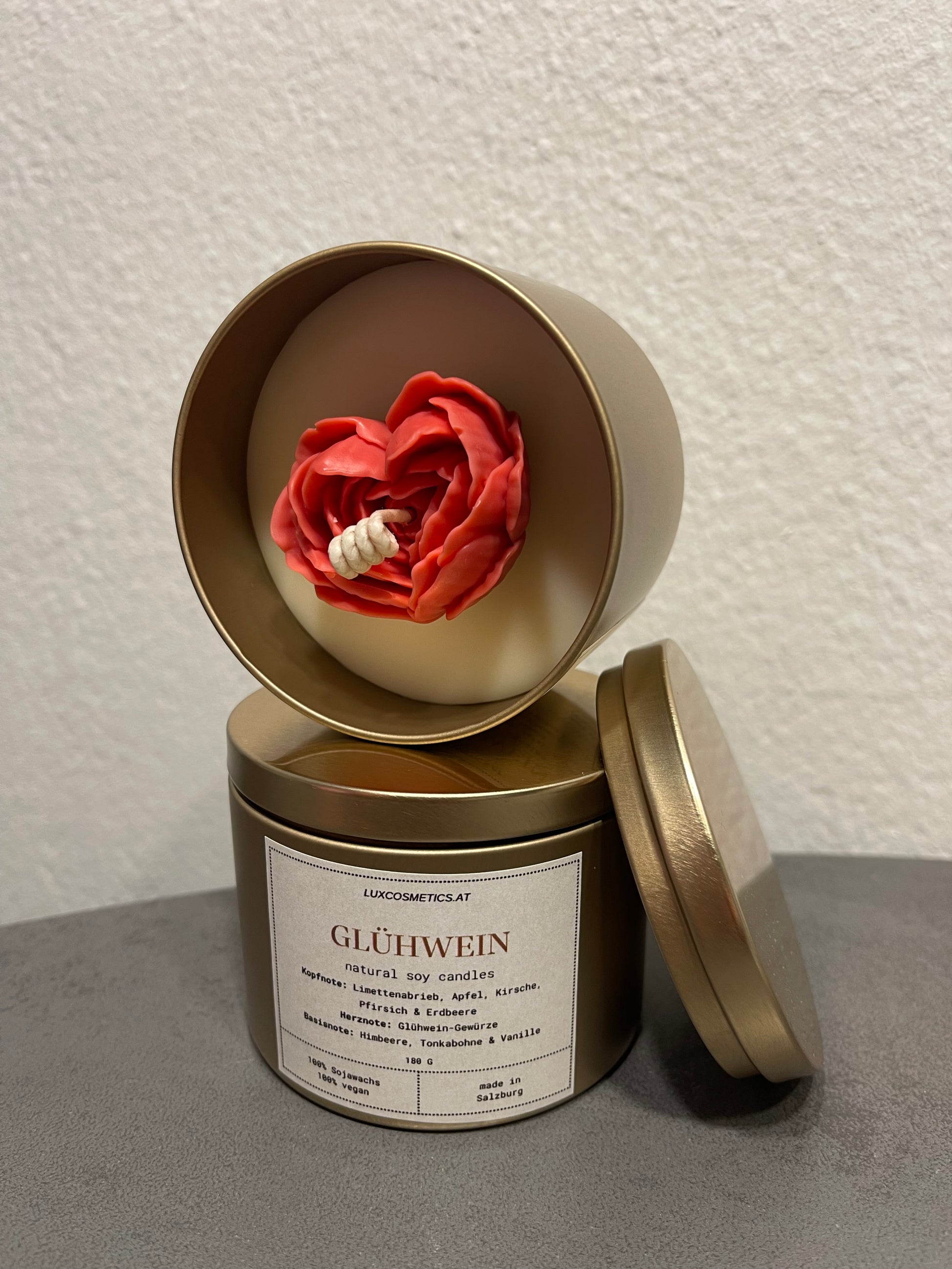 Glühwein Duftkerze handgegossen, Winter Edition, Dosenkerze, Seitenansicht