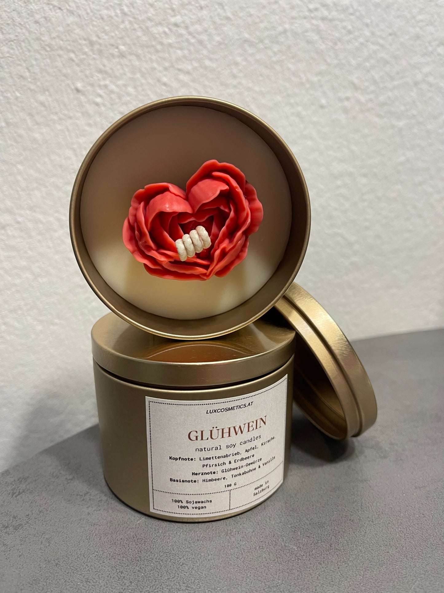 Glühwein Duftkerze handgegossen, Winter Edition, Rosenkerze