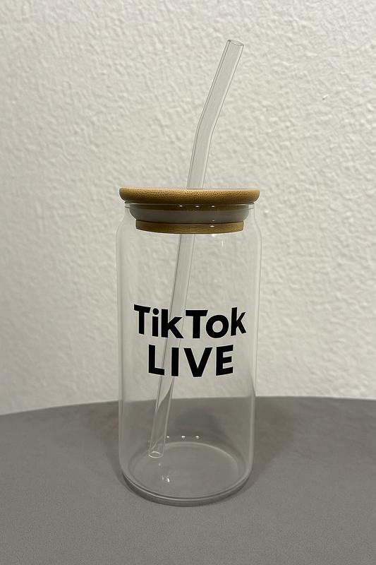 TIKTOK LIVE - Trinkbecher mit Deckel & Strohhalm aus Glas