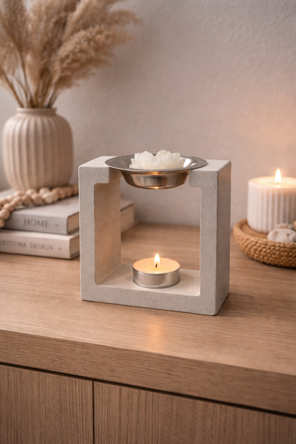 Duftlampe (eckig) aus Beton - für Duftmelts oder ätherische Öle