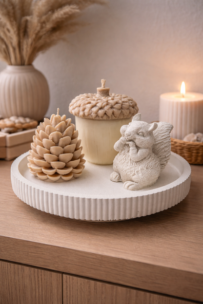Herbstliches Deko-Set „Whispers of Fall“ – Handgemacht aus Beton & Wachs | In zarten Nude-Tönen
