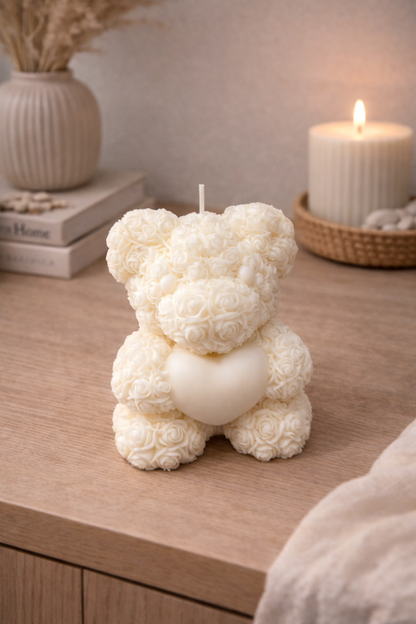 Teddybär XL Kerze aus Rosen, handgegossen | Zart & Liebevoll