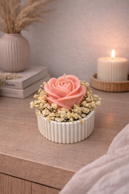 Handgemachte Rosen-Kerze im Betongefäß | Deko mit Trockenblumen | Geschenkidee für Hochzeit, Babyparty & besondere Anlässe