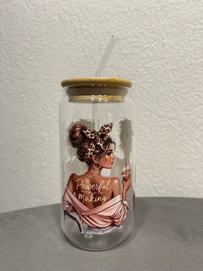 „Lady Cup 2“ Trinkbecher mit Deckel & Strohhalm aus Glas, ästhetischer Glasbecher, Selbstliebe