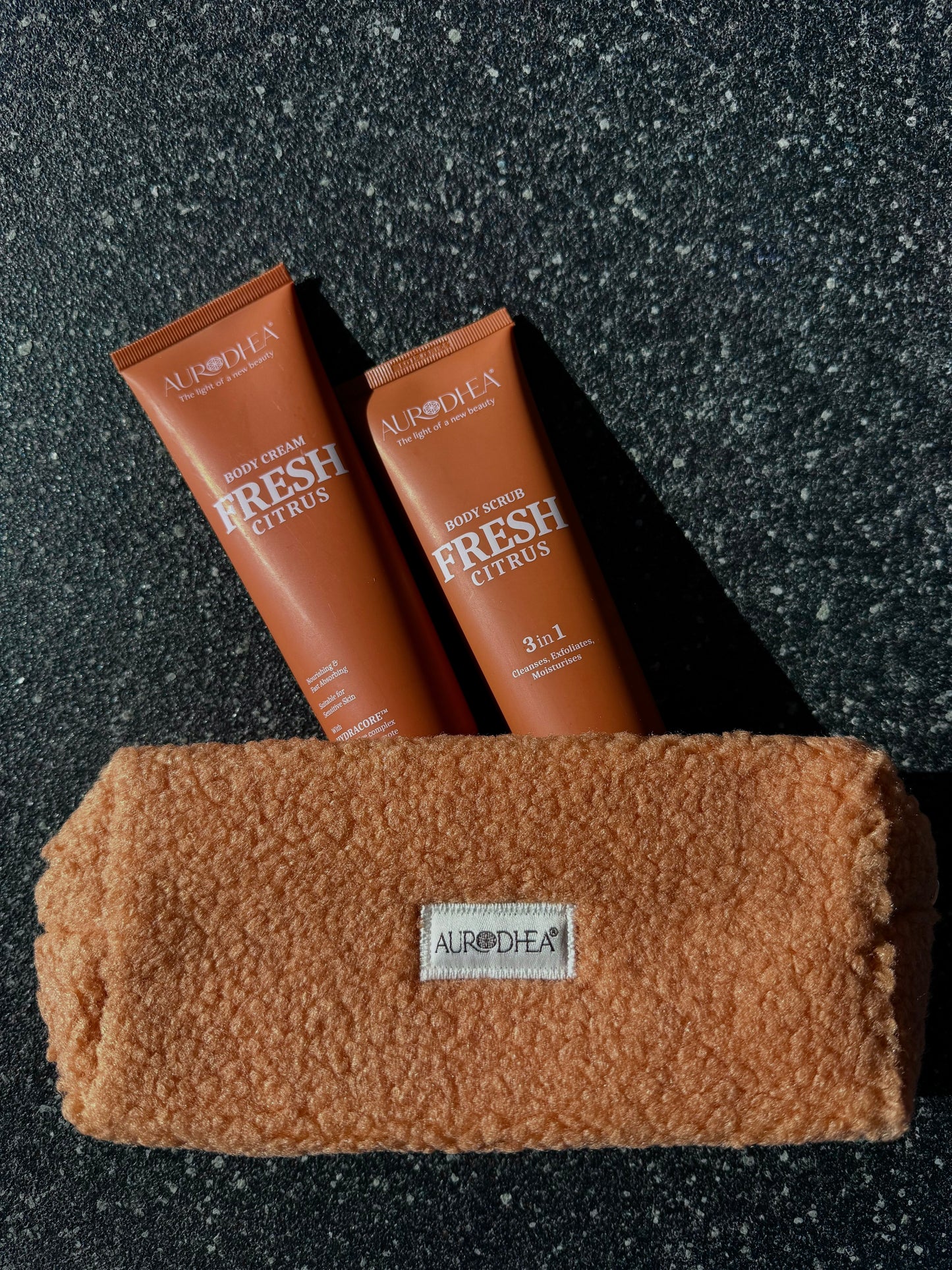 Luxuriöses Pflegeset ZITRUS – Peeling & Creme inkl. Teddy-Bag