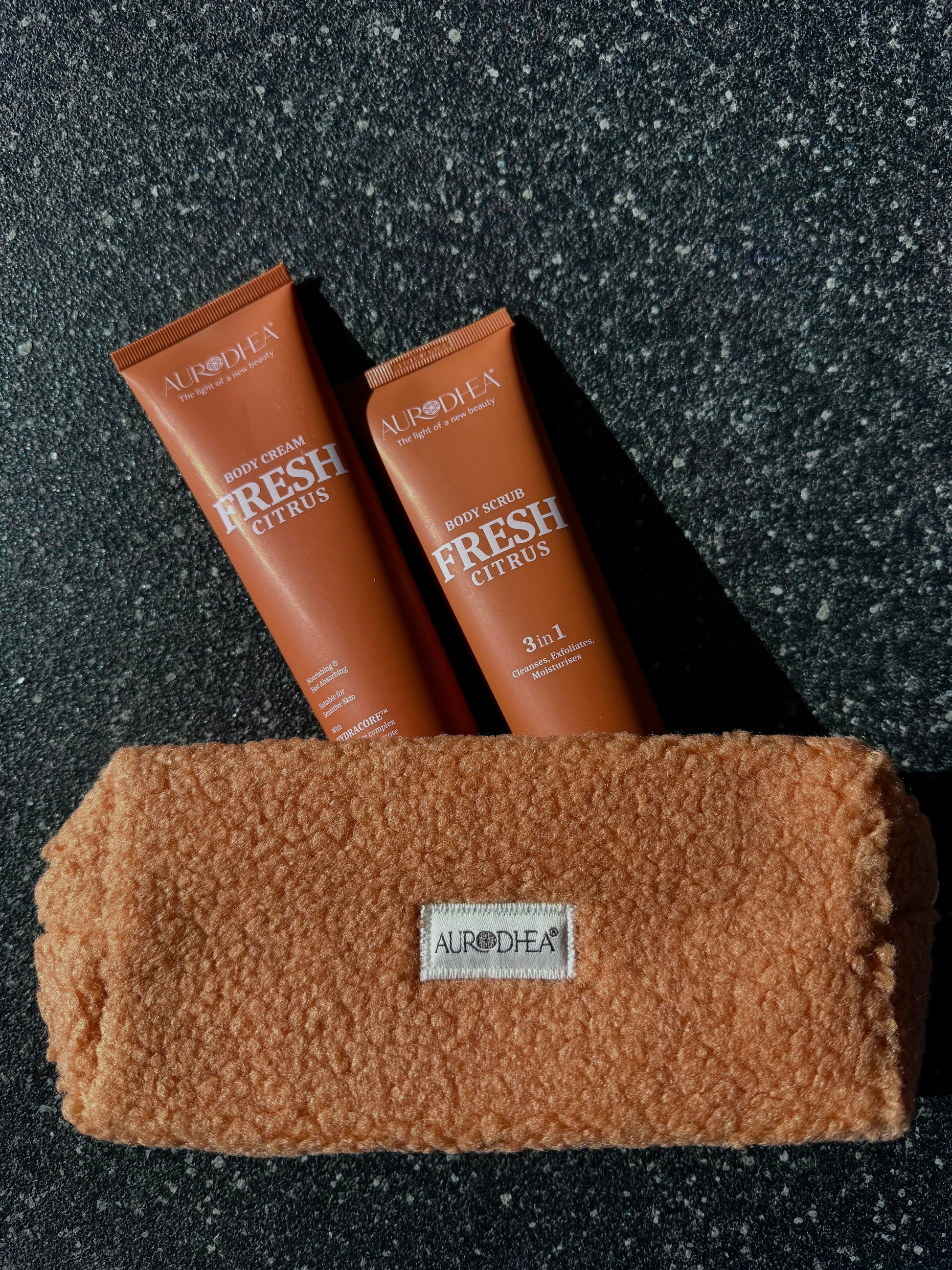 Luxuriöses Pflegeset ZITRUS – Peeling & Creme inkl. Teddy-Bag