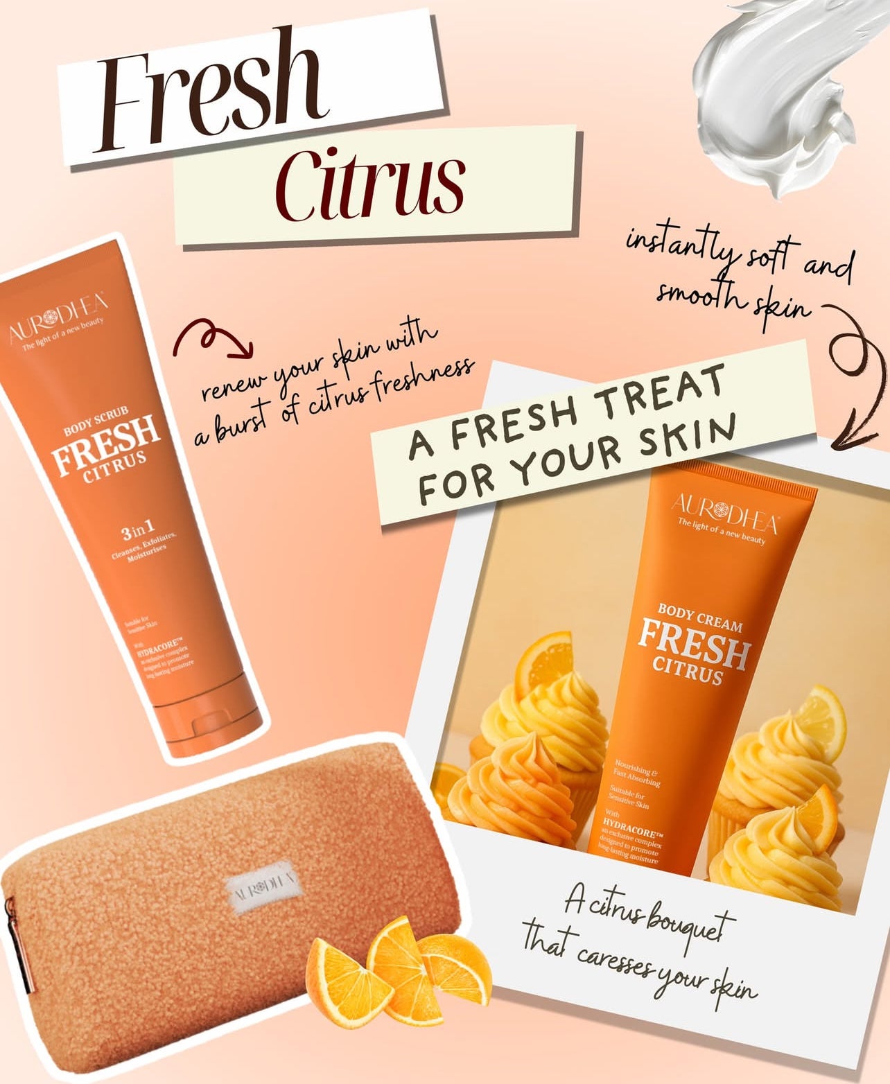 Luxuriöses Pflegeset ZITRUS – Peeling & Creme inkl. Teddy-Bag, Moodboard