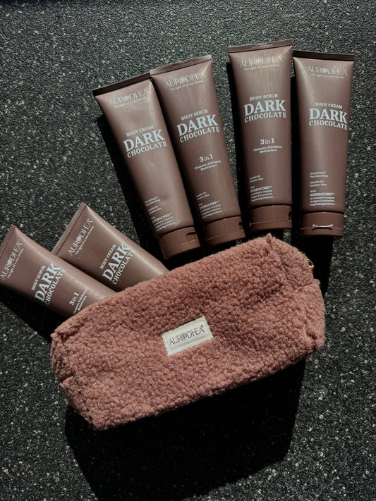 Luxuriöses Winter-Pflegeset CHOCO – Peeling & Creme inkl. Teddy-Bag