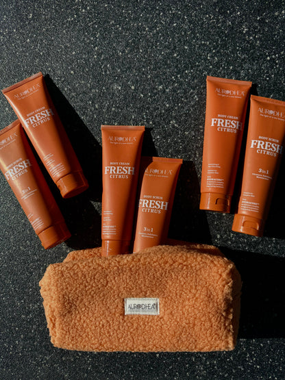 Luxuriöses Winter-Pflegeset ZITRUS – Peeling & Creme inkl. Teddy-Bag