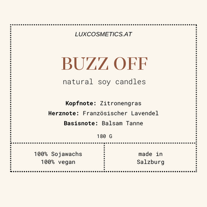 Duftkerze Anti Mosquito – Handgegossen | Natürlich & Effektiv | Mückenschutz | Bio Sojawachs | BUZZ OFF