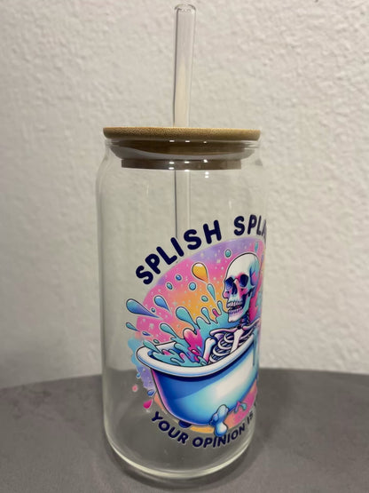 „Splish-Splash skull„ Trinkbecher mit Deckel & Strohhalm aus Glas 🎀