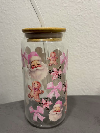 „Santa's Cup„ Trinkbecher mit Deckel & Strohhalm aus Glas