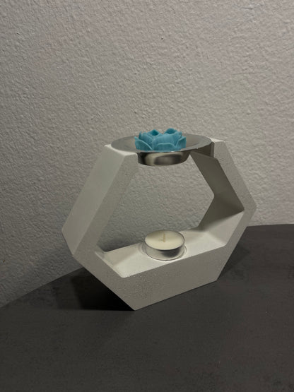 Skandinavische Duftlampe aus Beton in Wabenform, handgemacht, seitliche Ansicht – schlichtes Design für entspannte Wohlfühlmomente